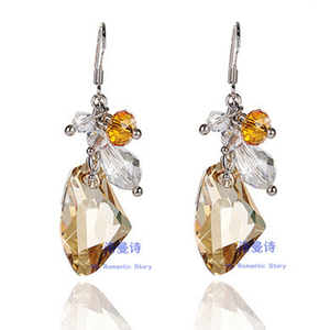 洛曼诗金色水晶耳环女韩国时尚气质流苏925纯银无耳洞耳坠耳饰品