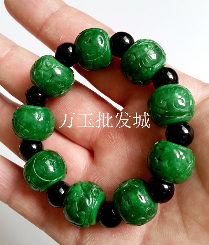 缅甸干青铁龙生雕花翡翠手串包邮