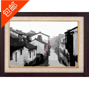 尚美绒绣毛线绣半针绣绒绣风景系列水乡小镇正品手工艺品