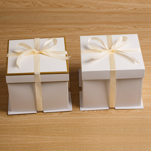 6/8/10/12寸白色三件套生日蛋糕盒 方形矮款翻糖盒5个起订无丝带 - 封面