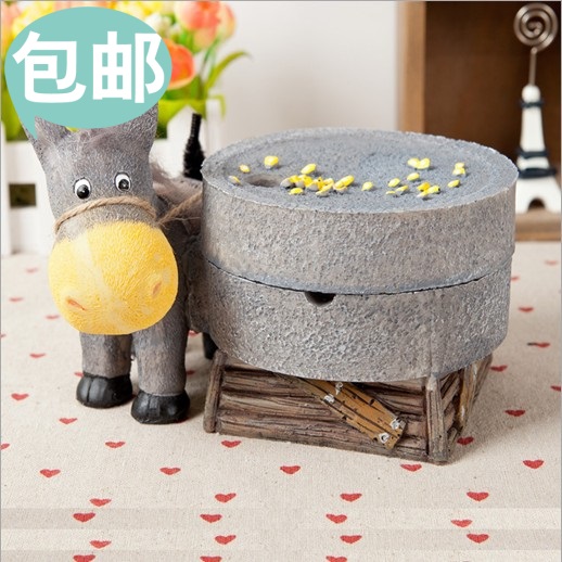 包邮创意毛驴拉磨拉车烟灰缸复古树脂工艺品礼品摆件节日礼物礼品