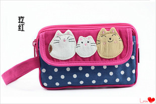 小清新红色QQ猫手机零钱包三星苹果宽屏手机包袋杂物女士手包包