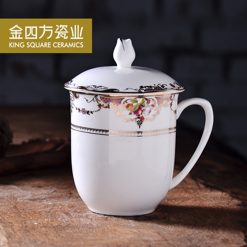 唐山金四方瓷业骨瓷大水杯办公会议杯子龙达2#盖杯泡茶杯多款选择