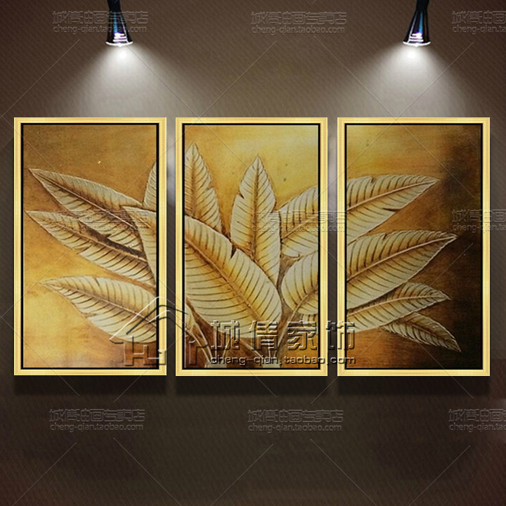 手绘正品油画有框画装饰画客厅壁画餐厅 暖色东南亚家居金铂油画