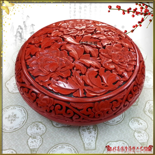 漆器礼品收藏升值摆件雕漆木胎老货手工雕刻7寸锦绣富贵首饰盒