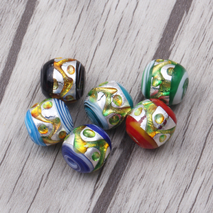 新款银箔彩色圆珠12mm 手工琉璃珠XK253