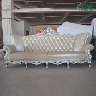 新古典后现代实木皮沙发欧式 客厅沙发组合豪华金银箔双面雕花沙发