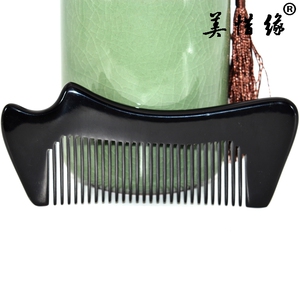 美惜缘 天然正品黑水牛角梳全牛角梳子可爱猫咪梳个性礼物 可刻字