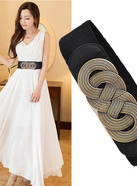 欧美复古宽腰带女装饰连衣裙子百搭大码加长松紧腰封羽绒服配饰