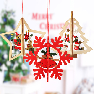 圣诞节装饰木质铃铛五角星雪花装饰品圣诞树挂饰配饰吊饰挂件摆件