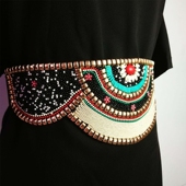 腰封王国 仿绿松石腰带复古珠串腰封腰链女 波西米亚民族风