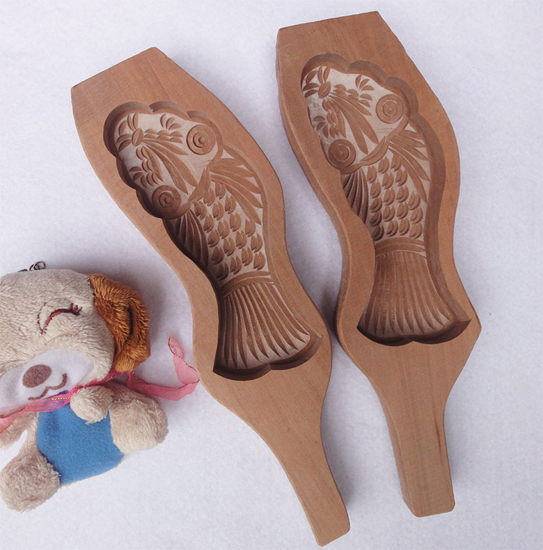 民间木质馒头月饼模具面食凹底模具花模面磕子面模具大号l鲤鱼模