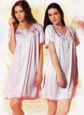 芬腾睡衣女夏季休闲时尚纯色短袖短裙家居服睡裙S2312发黄处理