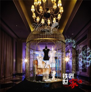 铁艺鸟笼 大号 金色超大落地鸟笼 户外鸟笼 大型展示鸟笼 广场