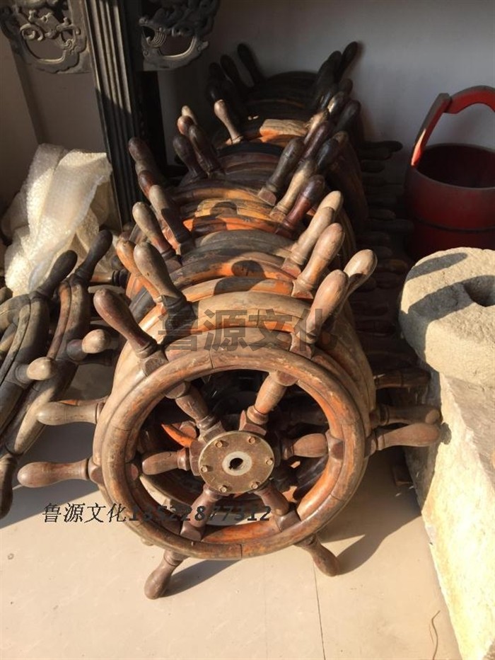 古董老船舵船方向盘招财风水轮玄关壁饰美式地中海风格复古挂件