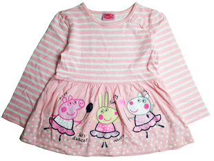 乐天BABY*Peppa pig 1-5岁女童粉红猪小妹全棉长袖连衣裙裙T
