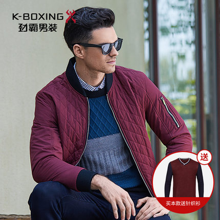 劲霸秋冬棉服 男士新款棒球领夹克 两面穿菱格纹短版棉服外套