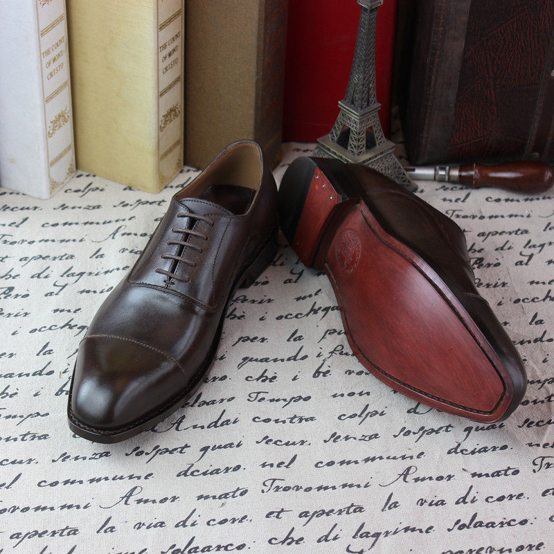 固特异手工上色皮鞋男鞋 全牛皮商务低帮真皮定制鞋 牛皮底定做
