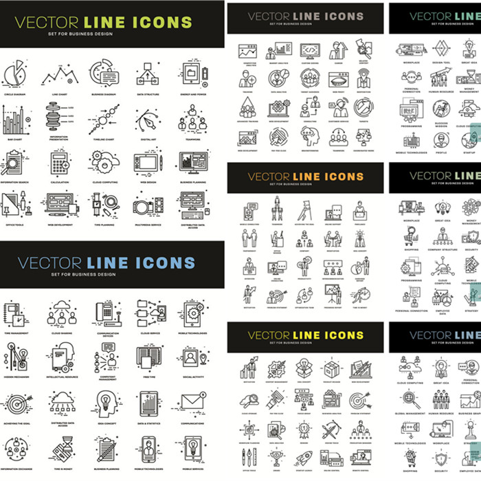 [421]扁平化线条商务金融头脑思维创意图标icons AI矢量设计素材