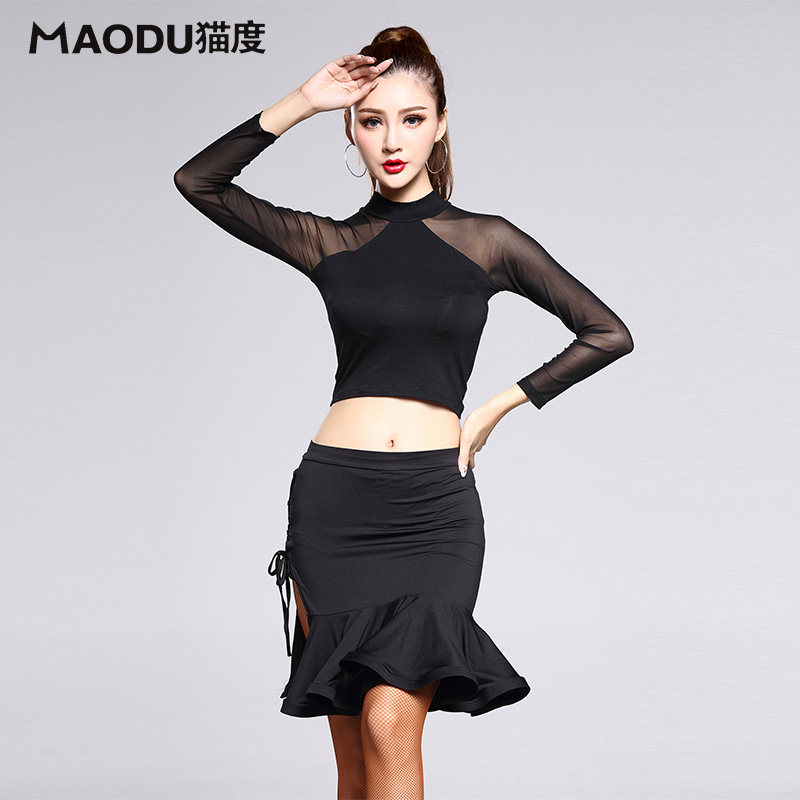 猫度女春秋冬高档拉丁舞裙比赛演出练习服高领网纱长袖露脐恰恰衣在类目 运动/瑜伽/健身/球迷用品, 舞蹈/健美操/体操, 拉丁舞, 拉丁舞练习套装中 - 来自Buy2taobao.com提供专业的淘宝代购服务