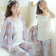 Thời trang xuân ba mảnh phù hợp với tháng cotton phù hợp với mùa xuân và mùa hè dài tay cho bà bầu cho con bú quần áo sau sinh - Giải trí mặc / Mum mặc