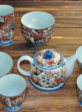 日本进口原装贴花茶具碗套装木质礼盒日式风格高档瓷器（30367）