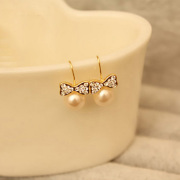 Cool na imitation pearls Korean jewelry earrings set chic rhinestone bow earrings earring female 2112