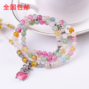 天然龙纹七彩玛瑙藏银钱福袋三圈手链手串档位珠汽车用品挂件挂饰