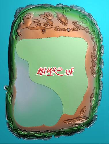 精雕图 灰度图 浮雕图 祥云貔貅茶盘