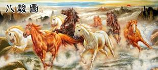 奔腾八骏马微喷油布海报墙贴现代装饰大气客厅沙发背景壁挂纸画芯