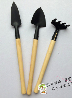绿色植物多肉种花园艺工具 二铲一耙 木柄迷你三件套
