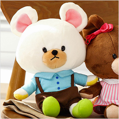 韩国代购进口蓝色衣服 背带裤jackie白色读书熊david毛绒玩具公仔