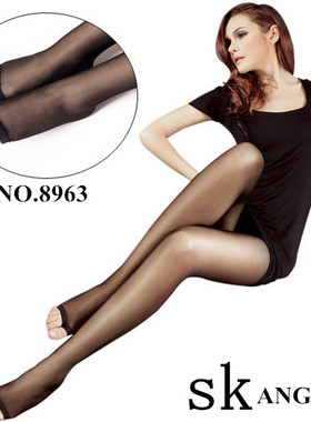 正品SK夏女T裆无痕5D15D透气隐形透明连裤露趾鱼嘴超薄黑色丝袜子