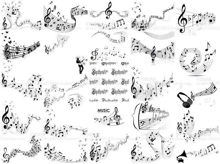 矢量设计素材 五线谱音符音乐旋律乐谱图案 eps格式 25p