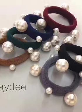 韩国进口东大门发饰百搭简约淑女款珍珠黑色发圈发绳头绳头花皮筋