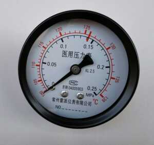 背出式医用压力表轴向医用压力表y-63z 0-0.25mpa-138°c直径63mm