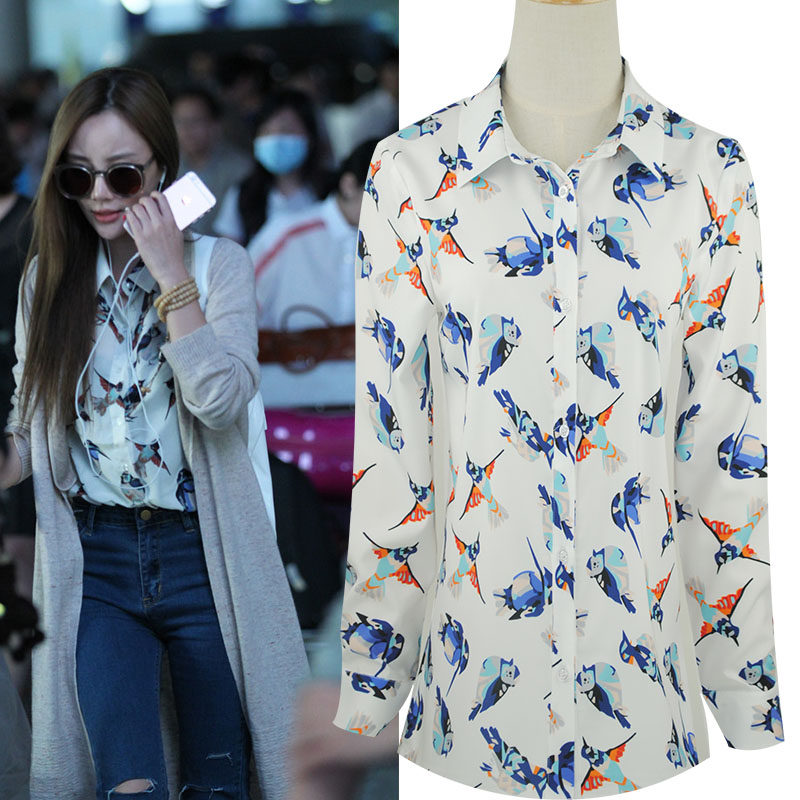 2017春夏新李小璐时装周机场同款百搭小清新衬衫小鸟印花上衣|ruв категории Женская одежда, рубашка - от Buy2taobao.com для оказания профессиональной услуги покупки агента Taobao