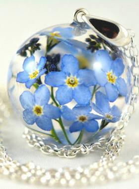 Forget㊣波兰代购 手作特别精美永恒勿忘我花球形坠子925纯银项链