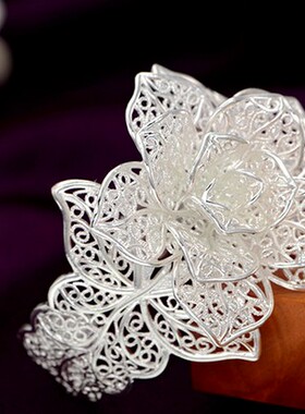 生日礼品时尚风复古镂空纯银手镯