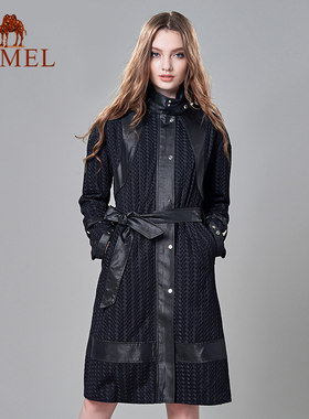 【非卖品】Camel骆驼女装 时尚休闲提花合体拼皮中长款外套