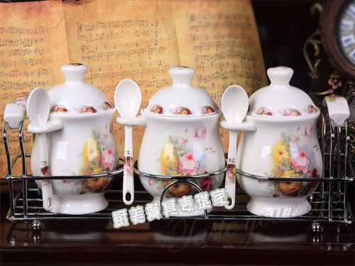 韩国进口 家用骨瓷密封收纳盒罐子调料盒味精盐罐调味料调味罐3P