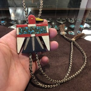 新款1930s美国Indian印第安部落圣多明戈雷鸟图腾手工复古董波洛