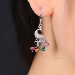 Precious natural tourmaline Crystal inlaid earring/earrings fashion design Joker women''s brilliant run set one