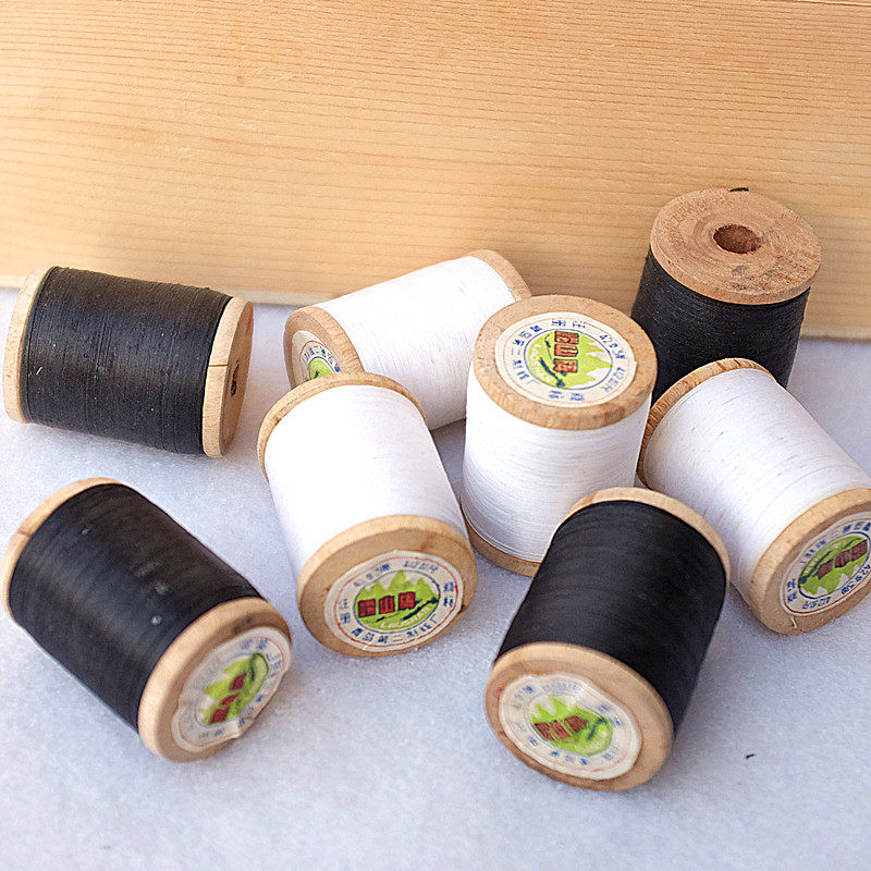 辅料7080年代 实木线轴纯棉蜡线缝纫线 DIY手工压线道具木轱辘