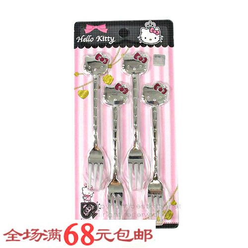 韩国进口不锈钢hello kitty 儿童叉子套装 猫脸叉子 4件套4P