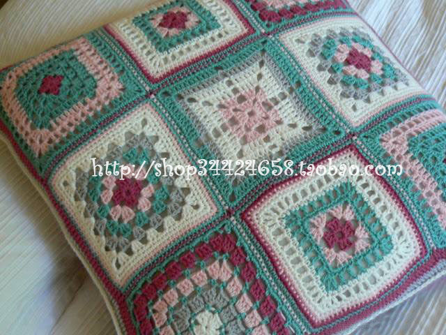 定制 民族风彩色拼花纯手工钩织编织靠垫 车枕腰枕抱枕套7#