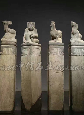 石雕复古十二生肖拴马桩石柱中式装饰摆件青石做旧拴马石厂家定制