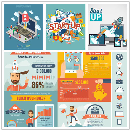 A0915矢量扁平化图案信息图开始开工火箭图标工作业绩 AI设计素材