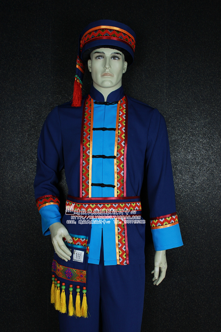 晴焱民族服装 量身定做 瑶族服装 舞台舞蹈 表演服装 蓝色男装