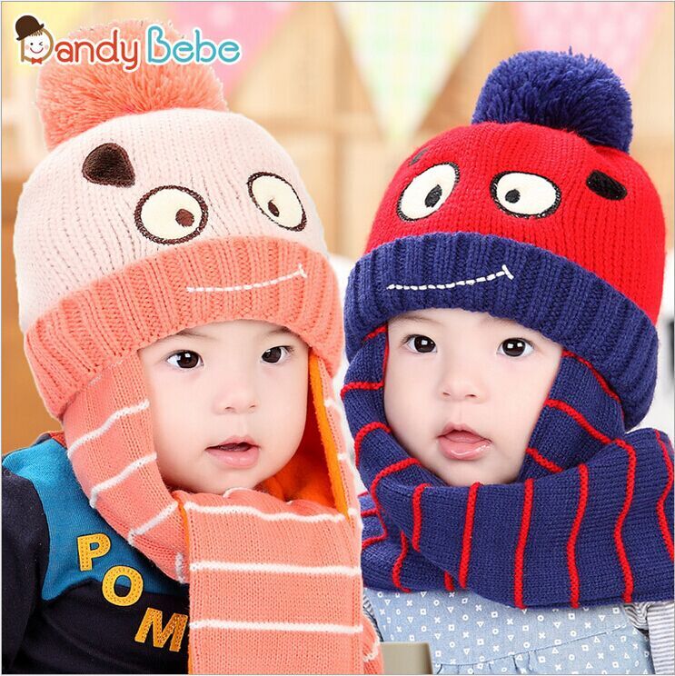 dandybebe韩版宝宝套头帽 冬季加绒帽 婴儿帽 毛线帽围巾一体童帽